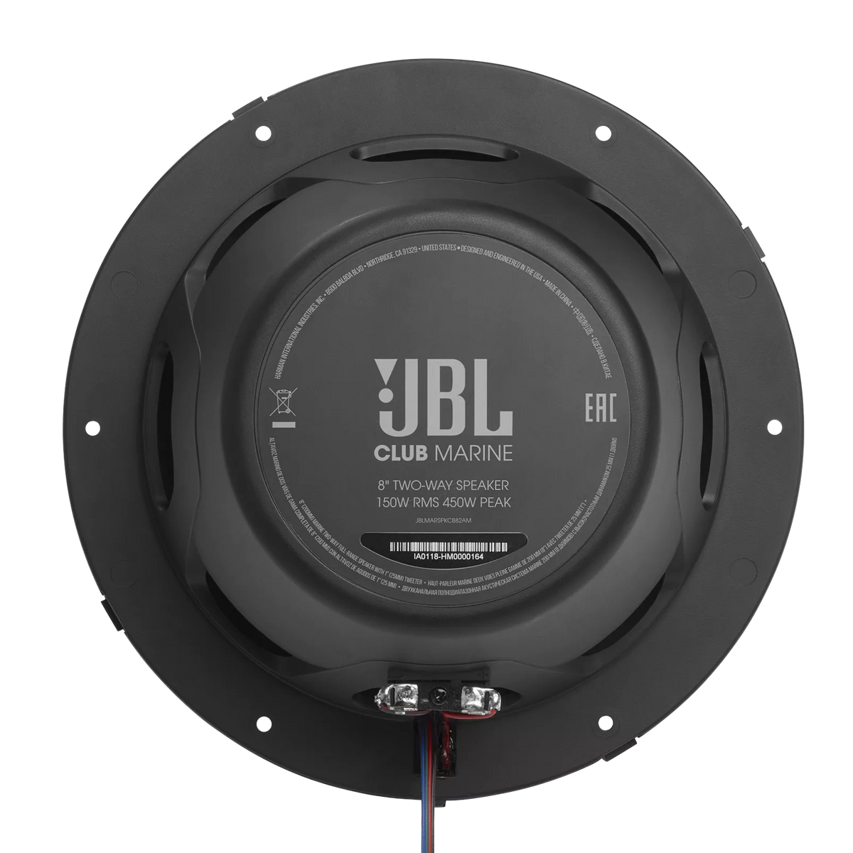 JBL Club Marine 8" (200 mm) - Altoparlanti auto Full Range a 2 vie - 150W RMS / 450 Piek - 7 LED Modes - Con griglia bianca e grigia
