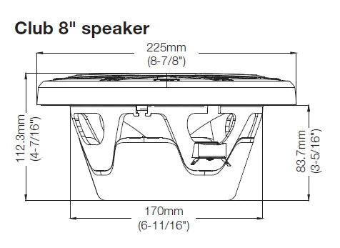 JBL Club Marine 8" (200 mm) - Altoparlanti auto Full Range a 2 vie - 150W RMS / 450 Piek - 7 LED Modes - Con griglia bianca e grigia