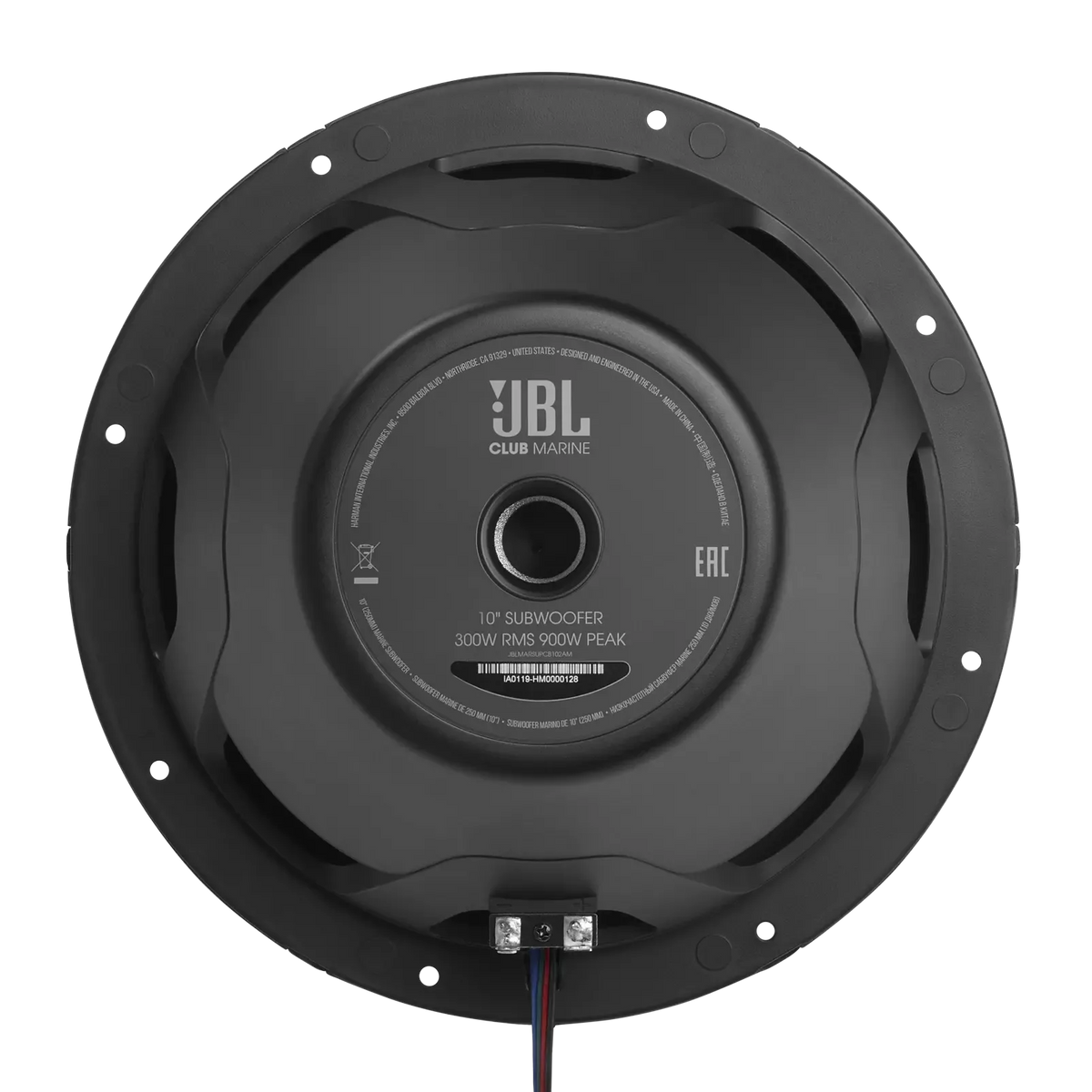 JBL Club Marine Subwoofer 10" (250 mm) - 300W RMS - 7 modalità LED - Con griglia bianca e grigia inclusa