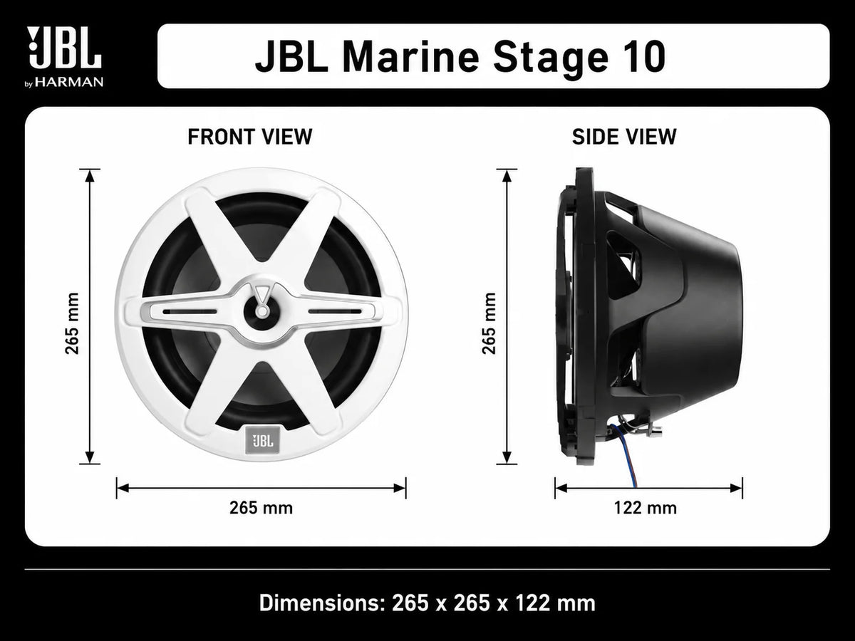 JBL Marine Stage 10 Subwoofer per audio marino da 10 pollici, 600 Watt