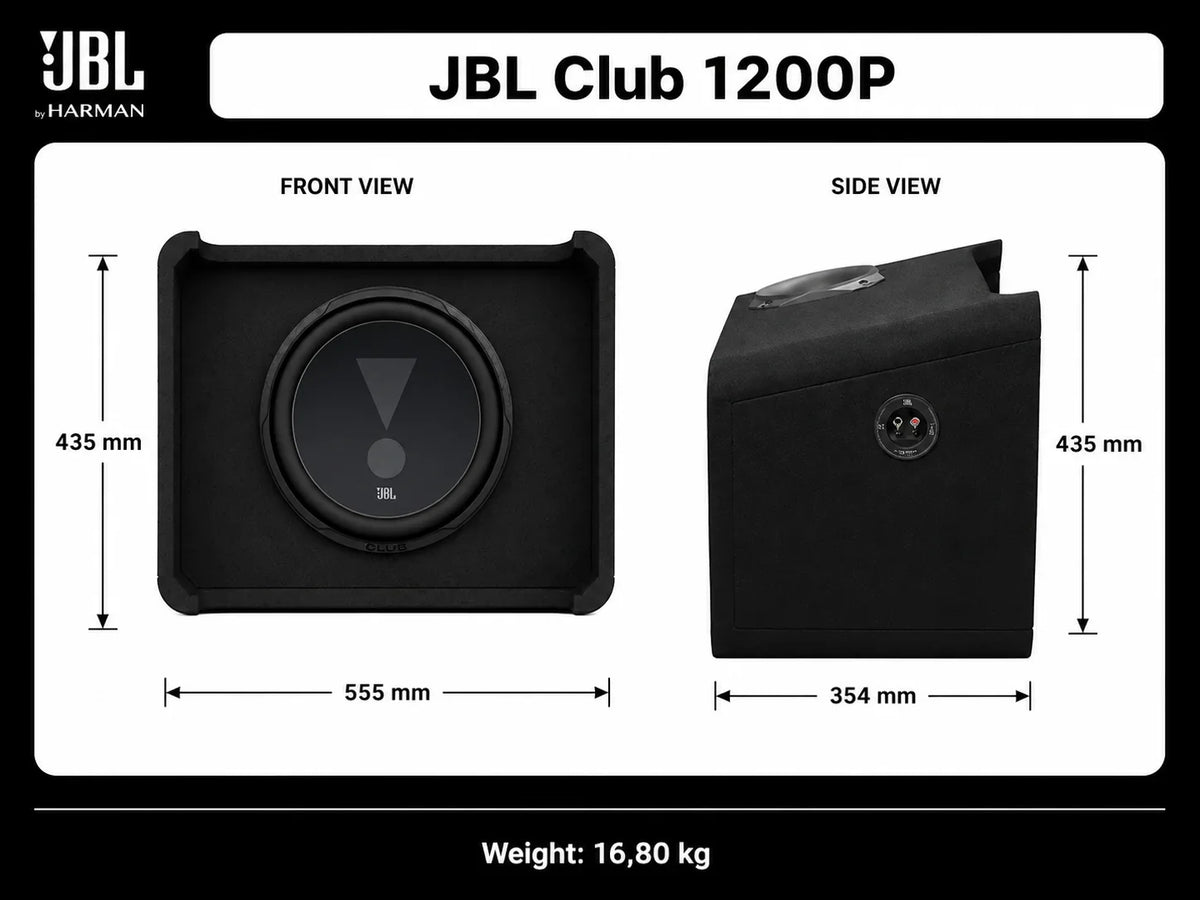 JBL Club 1200P - Autosubwoofer - Subwoofer da 12” con cabinet sintonizzato Slip Stream - 400W RMS - Basso potente 30Hz-400Hz