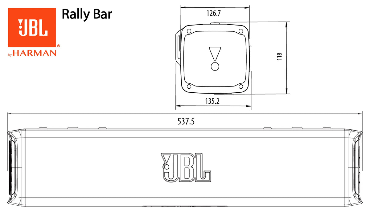 JBL RALLYBAR - Soundbar Bluetooth® universale per veicoli outdoor e auto - 21" - Illuminazione LED - Amplificatore 150Wrms