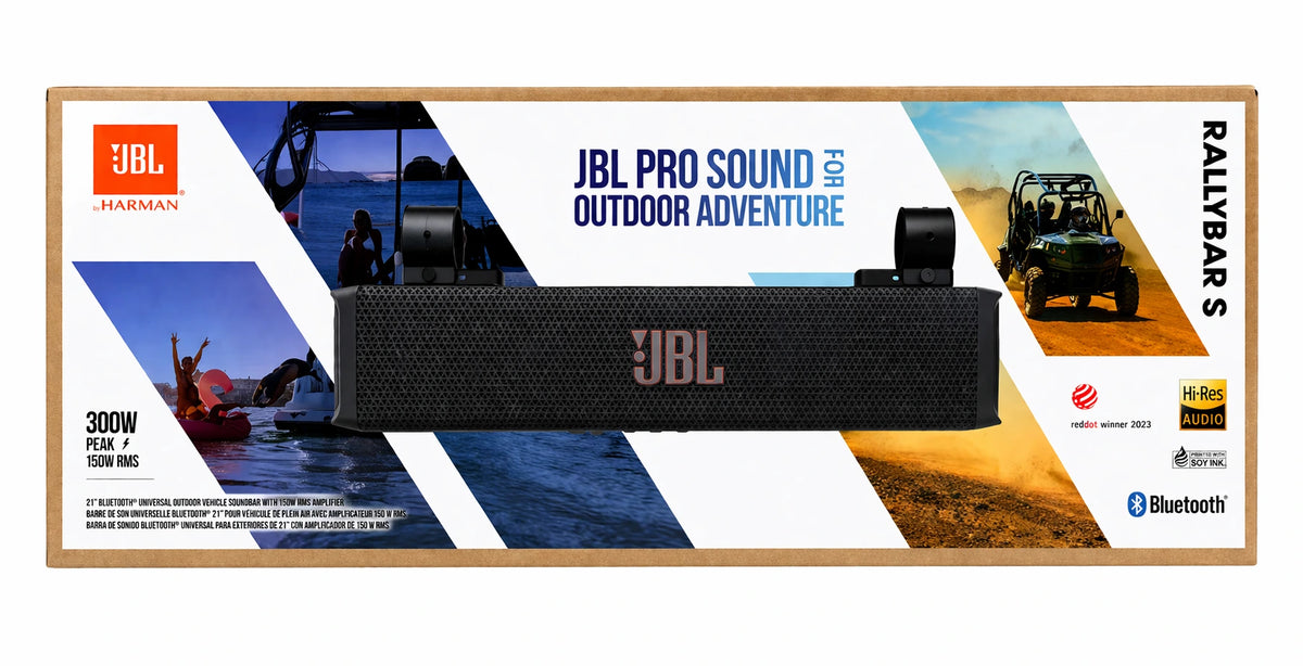 JBL RALLYBAR S - Altoparlante per auto - Soundbar Bluetooth® universale per esterni e veicoli - Amplificatore 150Wrms - IP66 (Impermeabile e resistente alla polvere)